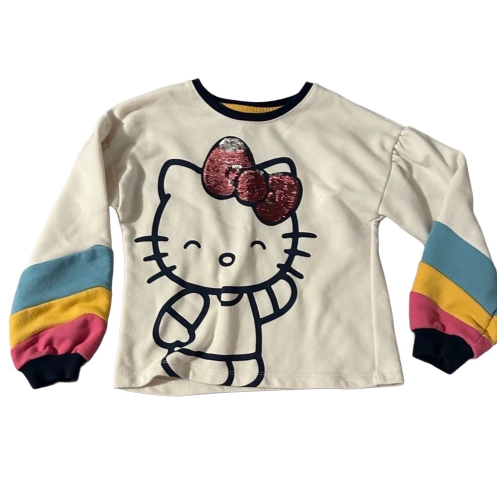 Hello Kitty Cream and Red Sweatshirt with Cartoon Design
